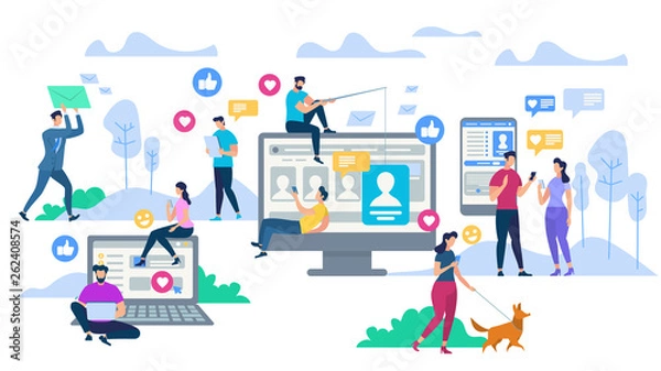 Obraz Young People Using Gadgets. Social Networking