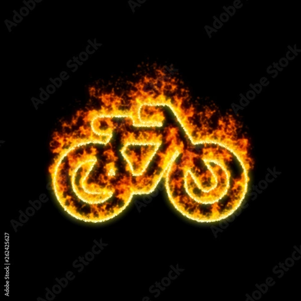 Fototapeta The symbol bicycle burns in red fire