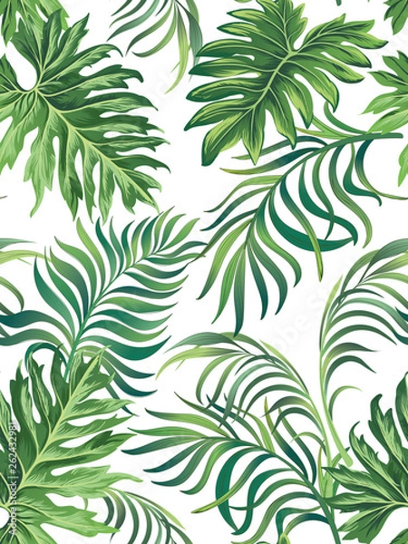 Fototapeta Tropical vector seamless background. Jungle pattern with  monstera palm leaves. Stock vector.