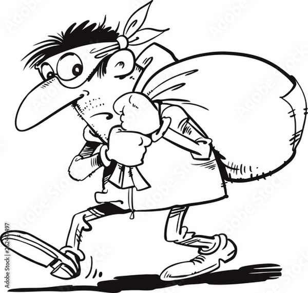 Obraz sneaking thief, cartoon character, vector illustration