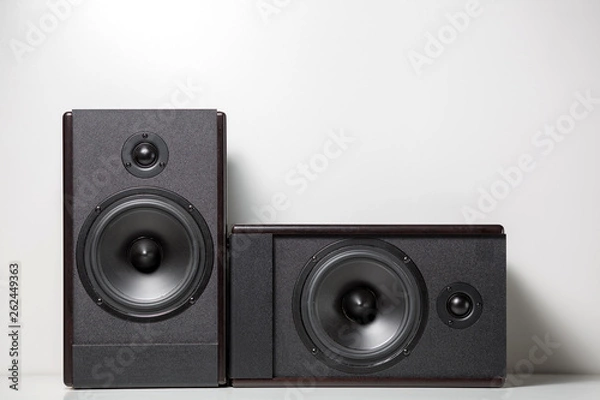 Obraz Black music speakers. Speaker range. On white background.