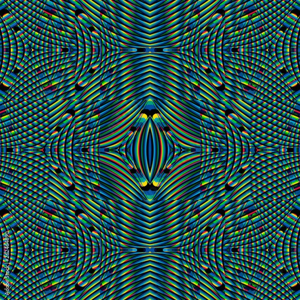 Obraz Color seamless pattern with hypnotic trance texture. Multicolored glitched background. Op art unique bright kaleidoscope. Psychedelic trippy art.
