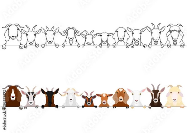 Fototapeta various goats heads border set