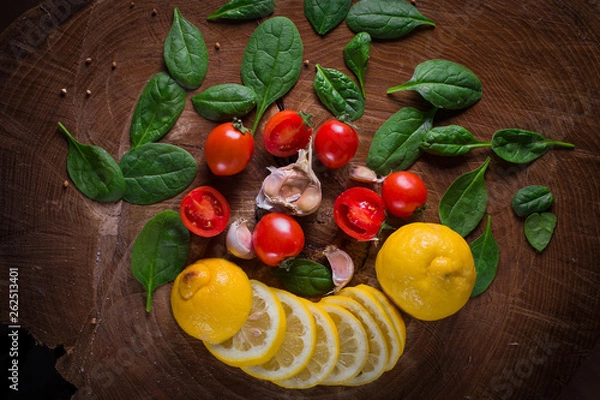 Obraz Vegetable on brown background. 