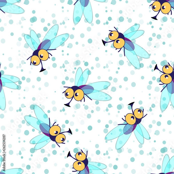 Fototapeta Seamless vector background with cartoon flies.