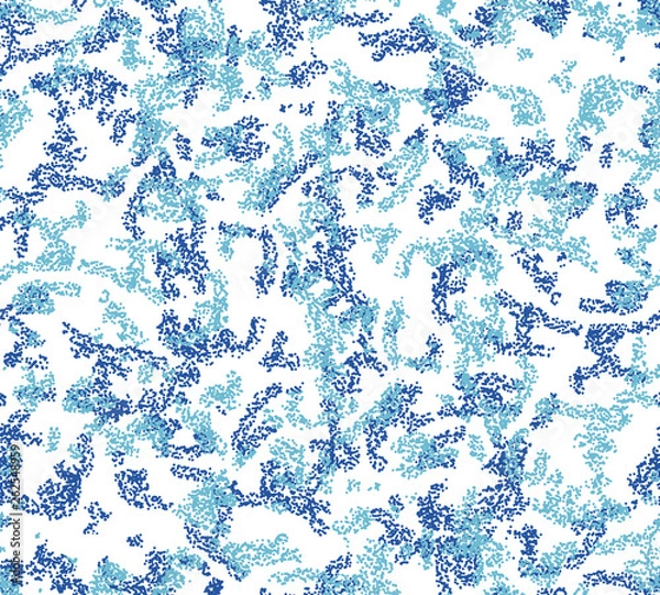 Fototapeta Scattered and spaced packed mini placements in flowing movement in blue and white. Packed allovers in micro detail for backgrounds, fashion, textile, wrapping paper and wallpaper