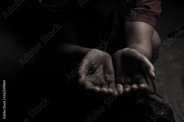 Fototapeta hands poor or beggar begging you for help.