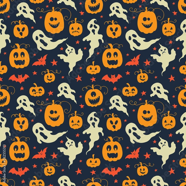 Obraz Vector Halloween seamless pattern with ghost and pumpkin