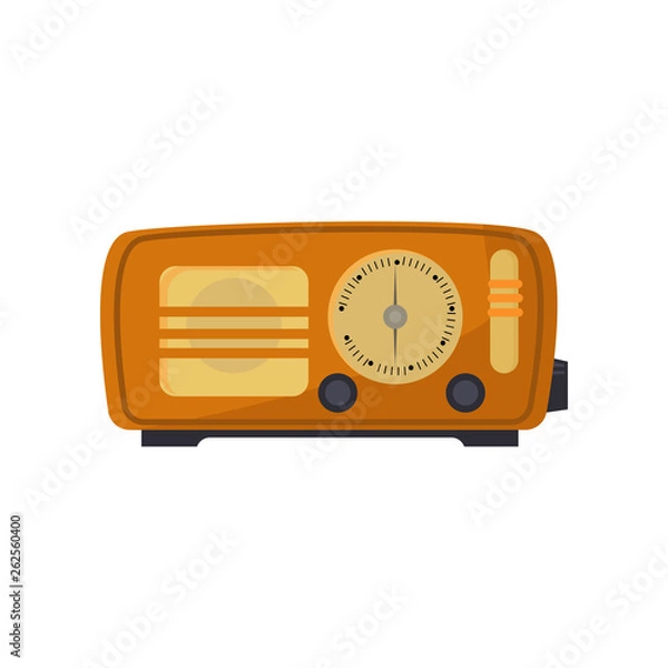 Fototapeta Old radio set. Retro equipment with speaker and frequency scale. Radio concept. Vector illustration can be used for topics like home receiver, broadcasting, fm channel