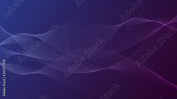 Fototapeta Blue purple background with abstract waves and trendy triangles