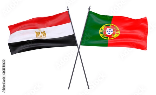 Fototapeta Egypt and Portugal, two crossed flags isolated on white background. 3d image