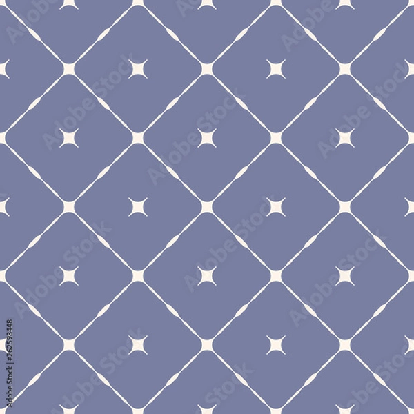 Fototapeta Vector seamless pattern with diagonal square grid, stars. Blue and white colors