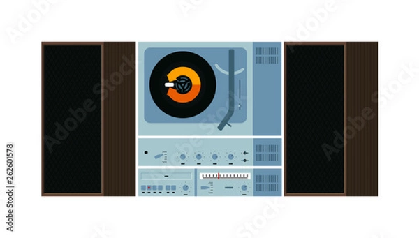 Obraz Vector illustration of record deck, and stereo system
