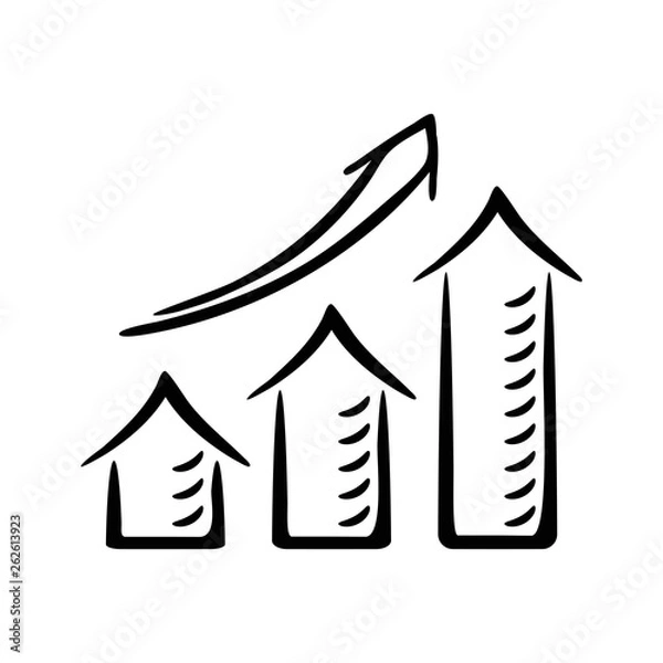 Fototapeta Growth chart black outline on a white  background. Sketch-Style Icon. Symbol. Sign. Stock Vector Illustration. Transparent. White Isolated.