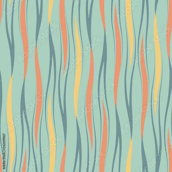 Fototapeta Seamless vector abstract pattern with waves in pastel colors on blue background. Endless wavy print