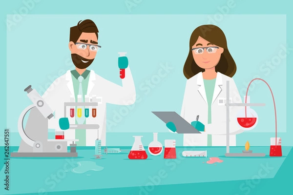 Obraz medical concept. Scientists man and woman research in a laboratory lab