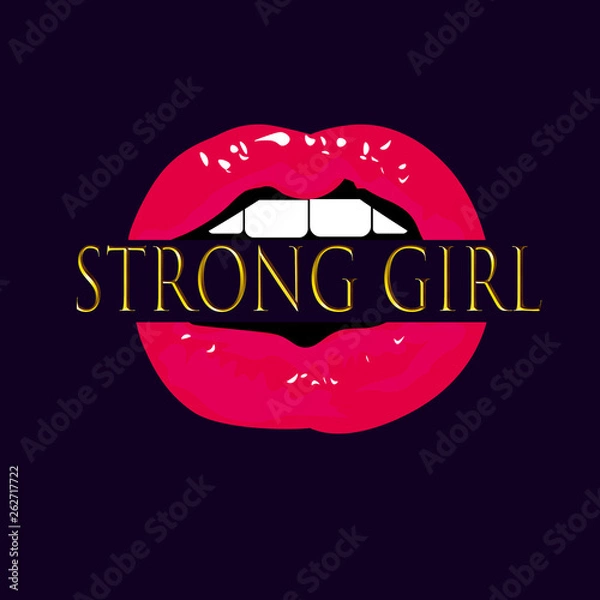 Obraz  Strong girl A slogan with pink lips.