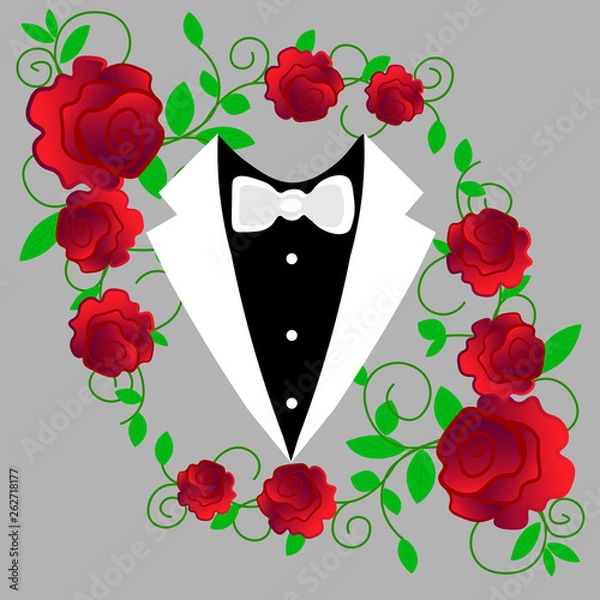Obraz Man's jacket. Tuxedo. Weddind suit with bow tie. Vector