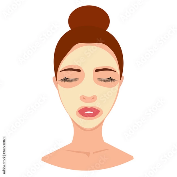 Obraz SPA avatar of young woman in cosmetic mask, cream, skin treatment. Circle element for design with abstract pattern elements of SPA care. Girl with closed eyes.
