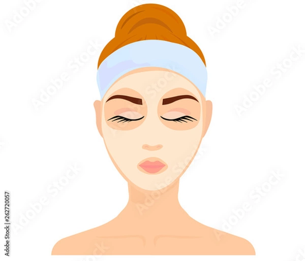 Obraz Cute girl with a cosmetic mask on her face in the bathroom.  Circle element for design with abstract pattern elements of SPA care.