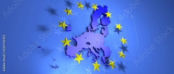 Obraz Europe blue flag with yellow stars and European Union map