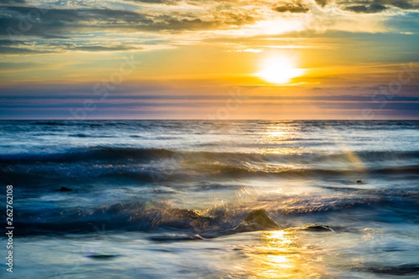 Obraz Beautiful Atlantic coastal shoreline scenery of lighthouses and lobster boats.