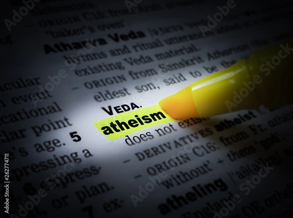 Fototapeta A yellow highlighted word in a page that reads: atheism