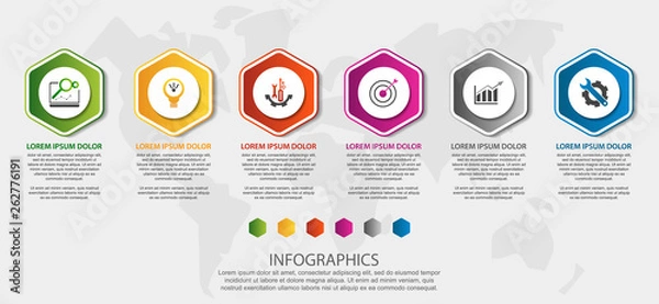 Fototapeta Vector infographic 3D template polygons with rounded corners for six label, diagram, graph, presentation. Business concept with 6 options. For content, flowchart, steps, timeline, workflow. EPS10
