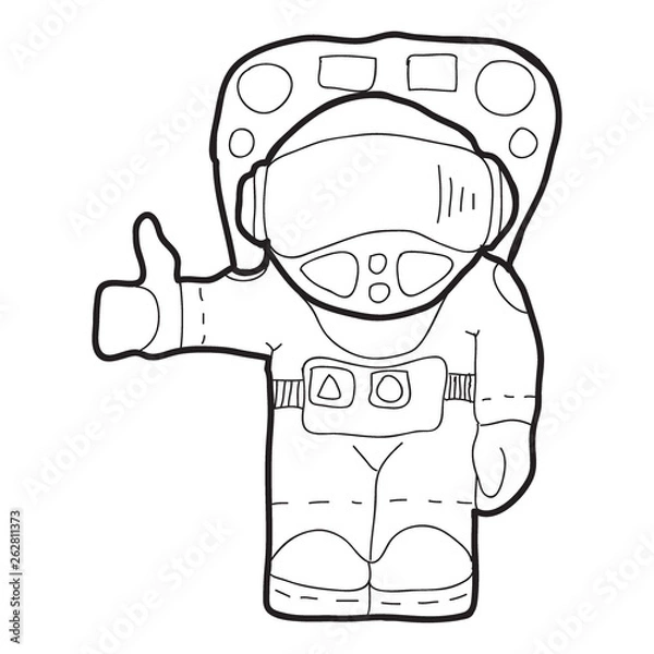 Obraz Cartoon doodle illustration of astronaut, spaceman for coloring book, t-shirt print design, greeting card