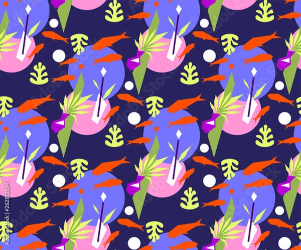 Fototapeta Vector Matisse inspired seamless pattern, colorful design, vector illustration