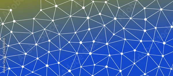 Fototapeta Abstrakt verbundene Punkte auf farbigem Hintergrund, technisch abstrakter Hintergrund. Technologiekonzept, LowPoly, Polygone, Dreiecke, Netzwerk, Soziales Netzwerk, IOT, Internet