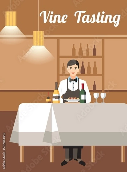 Fototapeta Wine Degustation with Expert Flat Vector Banner
