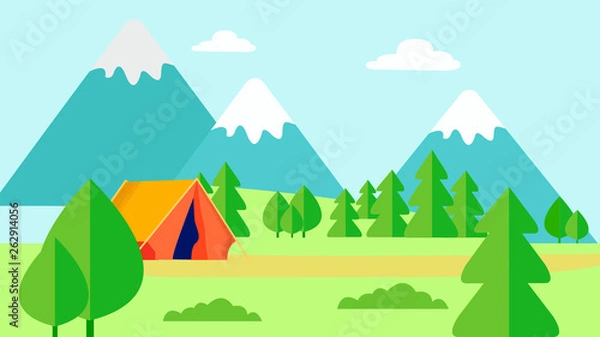 Fototapeta Wild Nature Rest, Camping Flat Vector Illustration