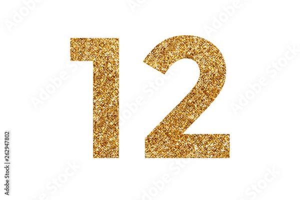 Fototapeta Number 1 and 2. Letters and Numbers from golden grains of sand. English alphabet. Isolated on white background.