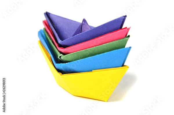 Obraz Close up origami ship over white