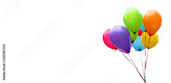 Fototapeta Kolorowe balony na białym tle na biały, baner, nagłówek, nagłówek, panorama, miejsce