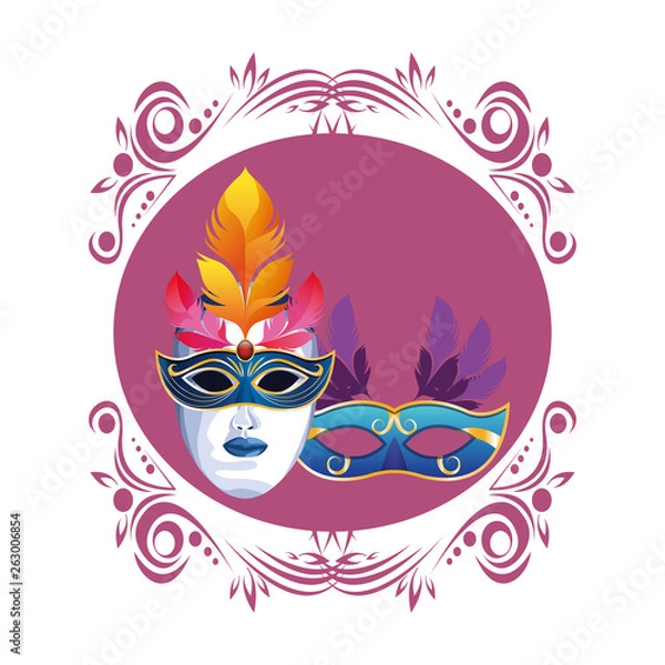 Fototapeta masks with feathers round icon