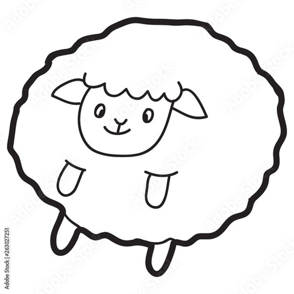 Obraz Cartoon doodle illustration of cute sheep, lamb for coloring book, t-shirt print design, greeting card