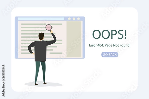 Fototapeta 404 Error page template,businessman with magnifying glass