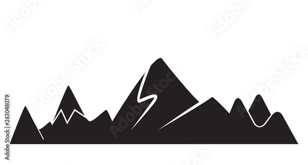 Obraz valley, mountain range silhouette on white background