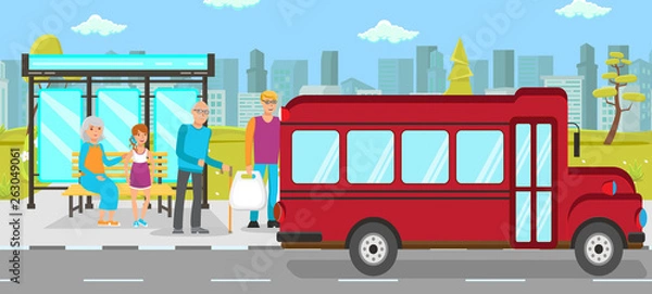 Fototapeta Bus Stop Public Transport Vector Flat Illustration