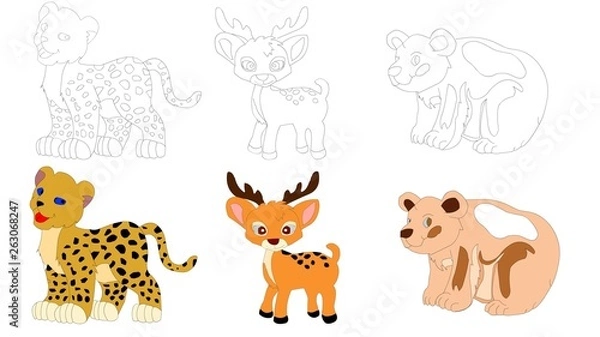 Fototapeta Coloring for kids. The concept of beasts. Suitable for any child to develop drawing skills.