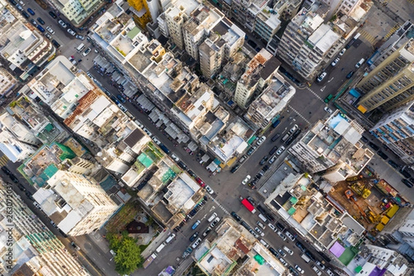 Fototapeta  Drone fly over Hong Kong city