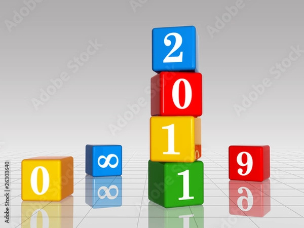 Fototapeta colour cubes with 2011 with 8,9 and 0, reflection