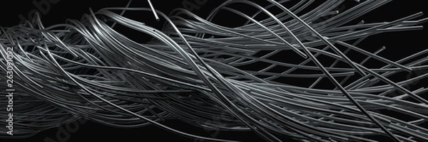 Fototapeta twisting steel wires. flowing metal rods on air. 3d illustration