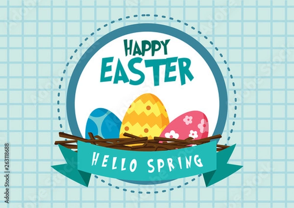 Fototapeta Happy Easter Day Blue Patterns Style