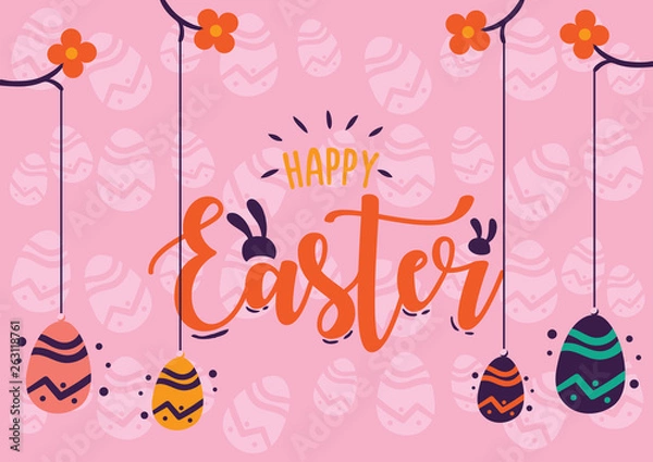 Fototapeta Happy Easter Day Pink Egg Patterns Style