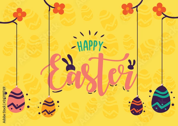 Fototapeta Happy Easter Day Orange Egg Patterns Style