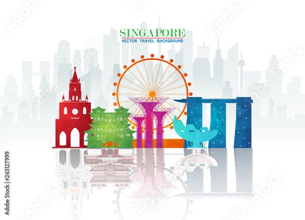 Fototapeta singapore Landmark Global Travel And Journey paper background. Vector Design Template.used for your advertisement, book, banner, template, travel business or presentation.