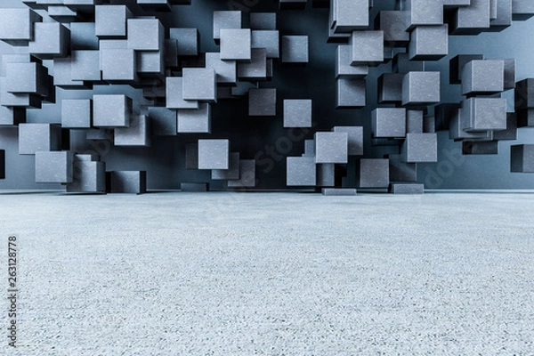Fototapeta 3d rendering, creative cubes wall with floor